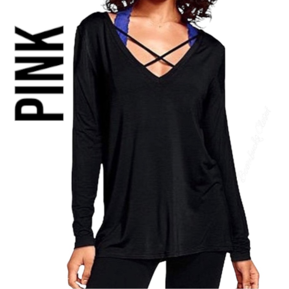 Pink Super Soft Crisscross front long sleeves top black M